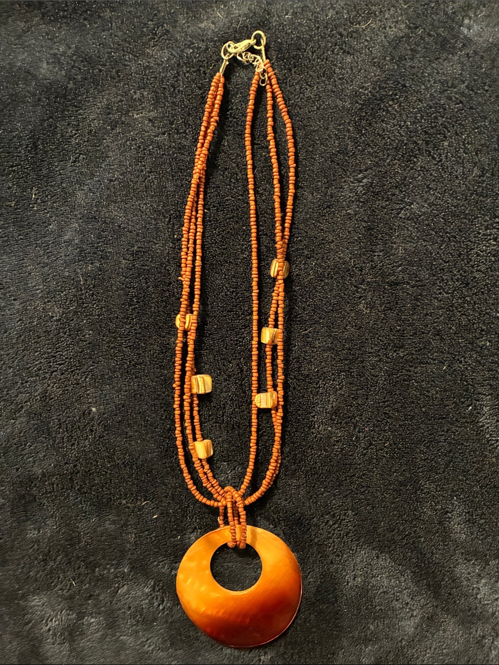 Brown Beaded Women's Necklace with Donut Pendant
